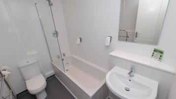 Shower, free toiletries, towels