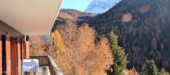 Udenfor: 6 værelse chalet, beliggende på den gamle landsbyvej, krydsende balkon, til 10 pers