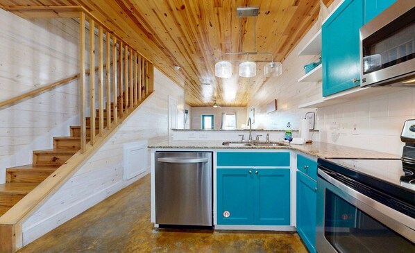 Fridge, microwave, dishwasher, coffee/tea maker