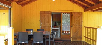 Fenced cottage rental with barbecue and children's play area