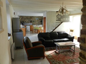TV, fireplace, DVD player, books