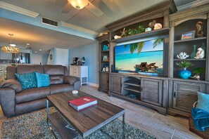 Smart TV, DVD player, books, video library