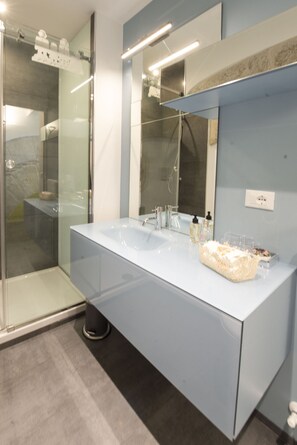 Dusche, Haartrockner, Handtücher