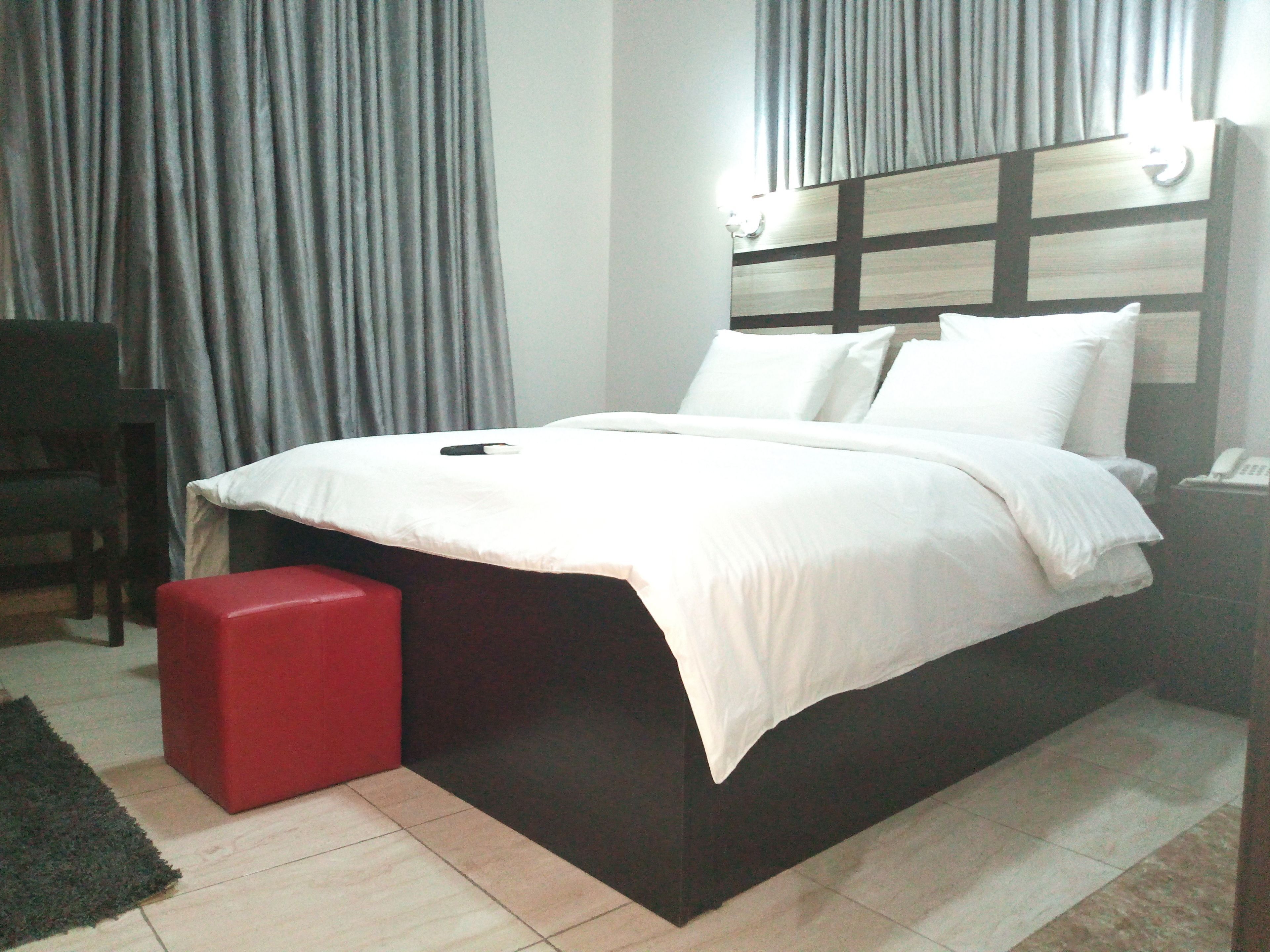 Desk, laptop workspace, blackout drapes, free WiFi