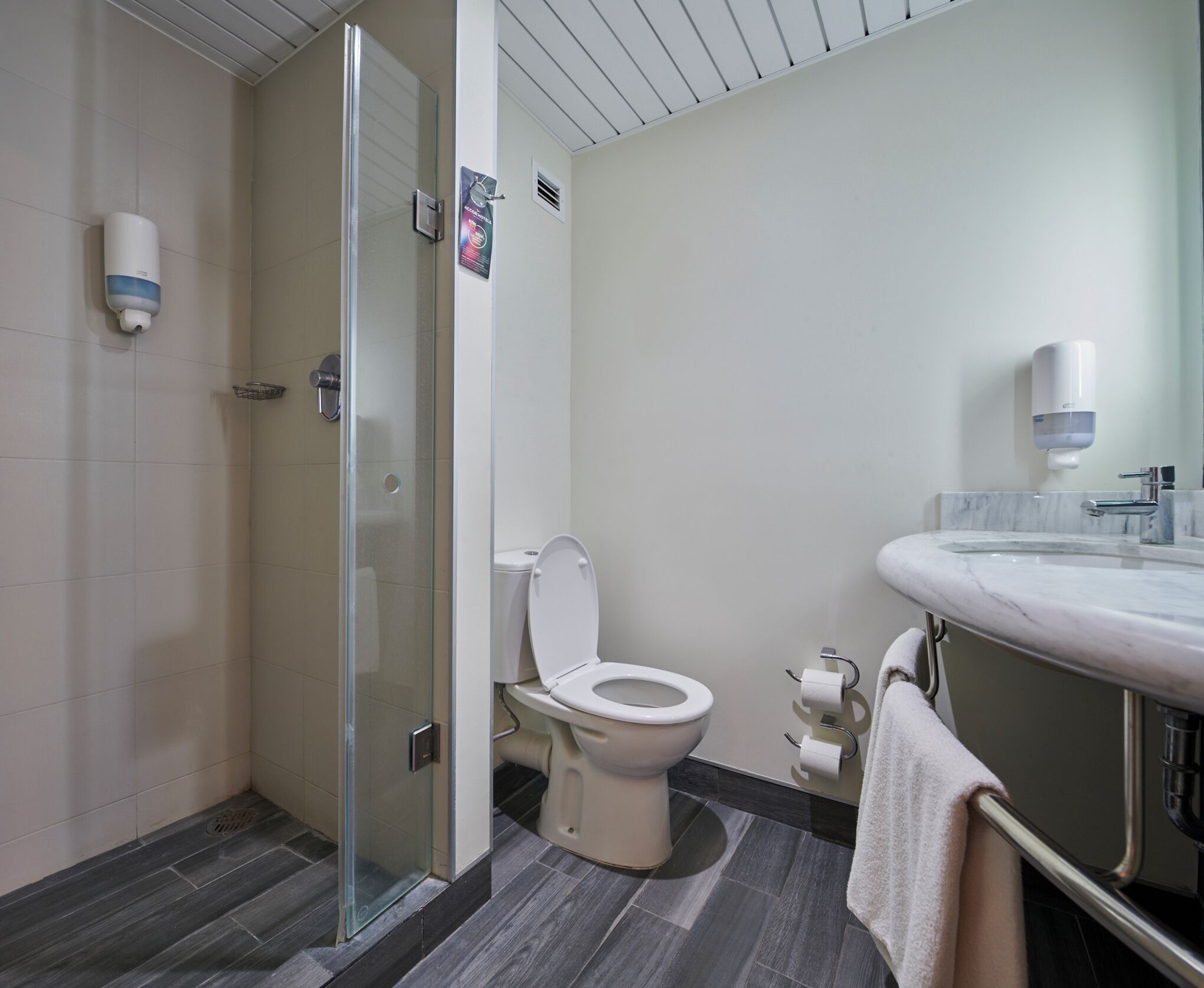 double room, 2 double beds | bathroom | shower, eco-friendly toiletries, hair dryer, towels