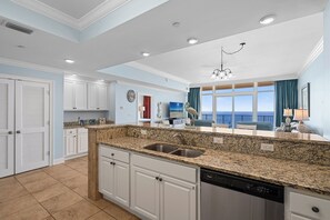 Fridge, microwave, oven, stovetop - Phoenix Gulf Shores 1702 | Gulf Views | XL Balcony | Luxury Pool | My Beach Getaways (Gulf Shores)