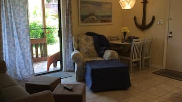 Smart-tv, dvd-spelare, böcker och ett filmbibliotek