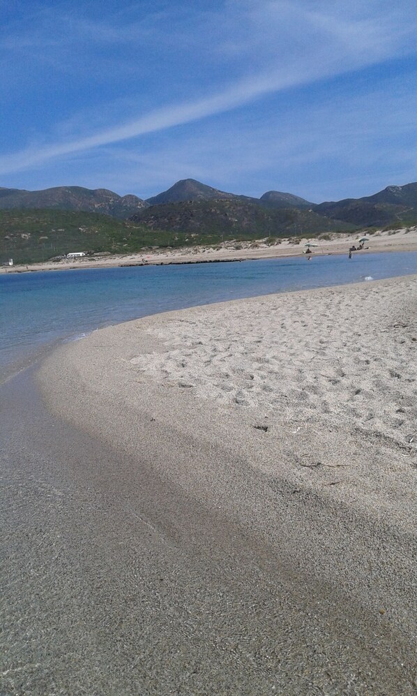 Plage à proximité, chaises longues, serviettes de plage