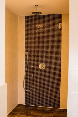 Douche, séchoir à cheveux, serviettes fournies