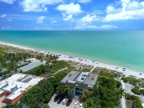 On the beach, sun-loungers, beach towels