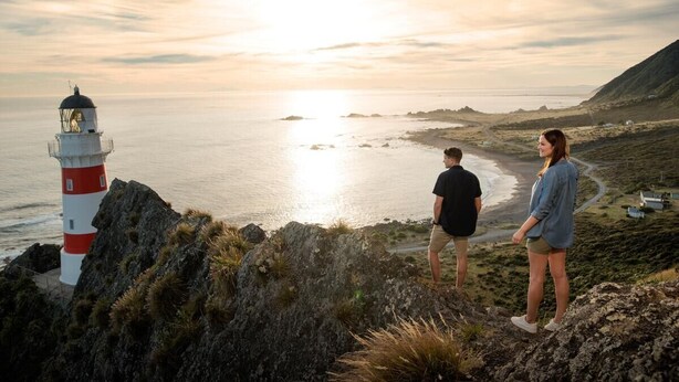 A coastal landscape with a lighthouse and rocky terrain. - Gateway  Motor Inn (Masterton)