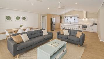 Télévision, cheminée, lecteur de DVD, jouets