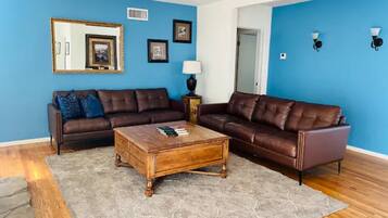 Smart TV, fireplace, video library