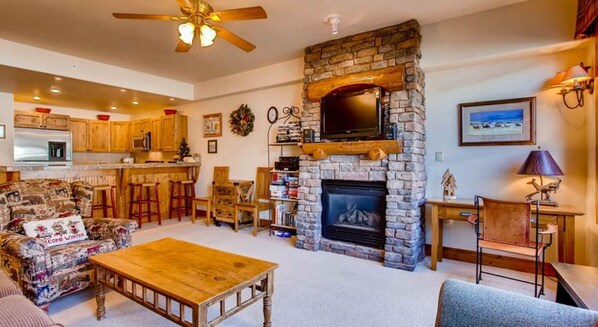 TV, fireplace