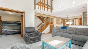 Smart TV, fireplace, video games, DVD player