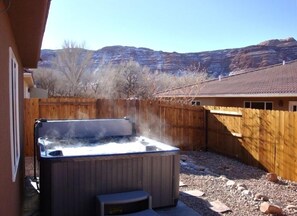 Outdoor spa tub - Walk to Downtown! Private Hot Tub, Fireplace, Indoor Pool (Moab)