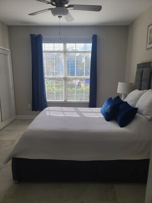 1 bedroom, desk, iron/ironing board, travel cot