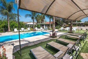 Outdoor pool, sun loungers