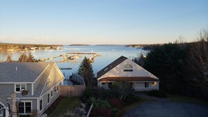 Un quartier résidentiel avec des maisons, un quai et une marina.