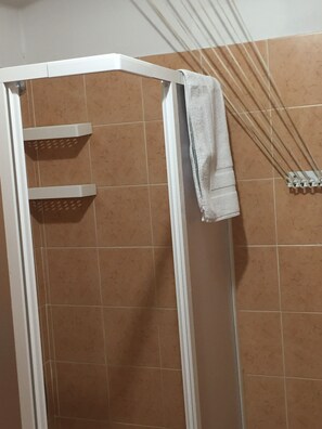 Hair dryer, towels, shampoo