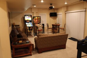 TV, fireplace, video games, DVD player