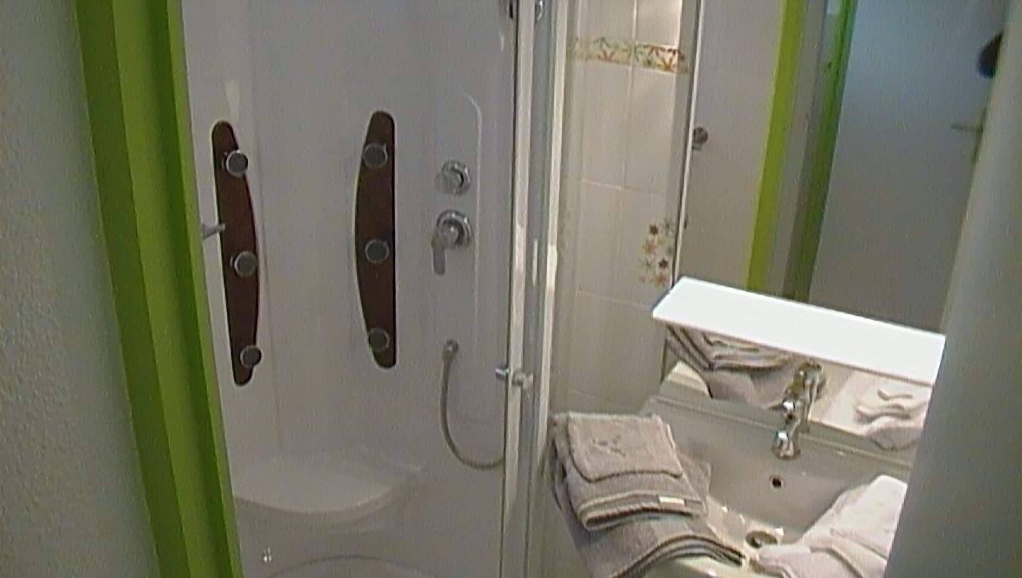 Een douche, een haardroger, handdoeken, zeep