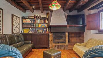 Smart-TV, Kamin, Bücher, Videothek