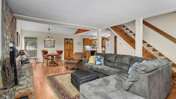 Smart TV, fireplace, DVD player, video library