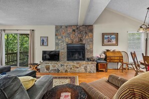 Smart TV, fireplace, DVD player, video library