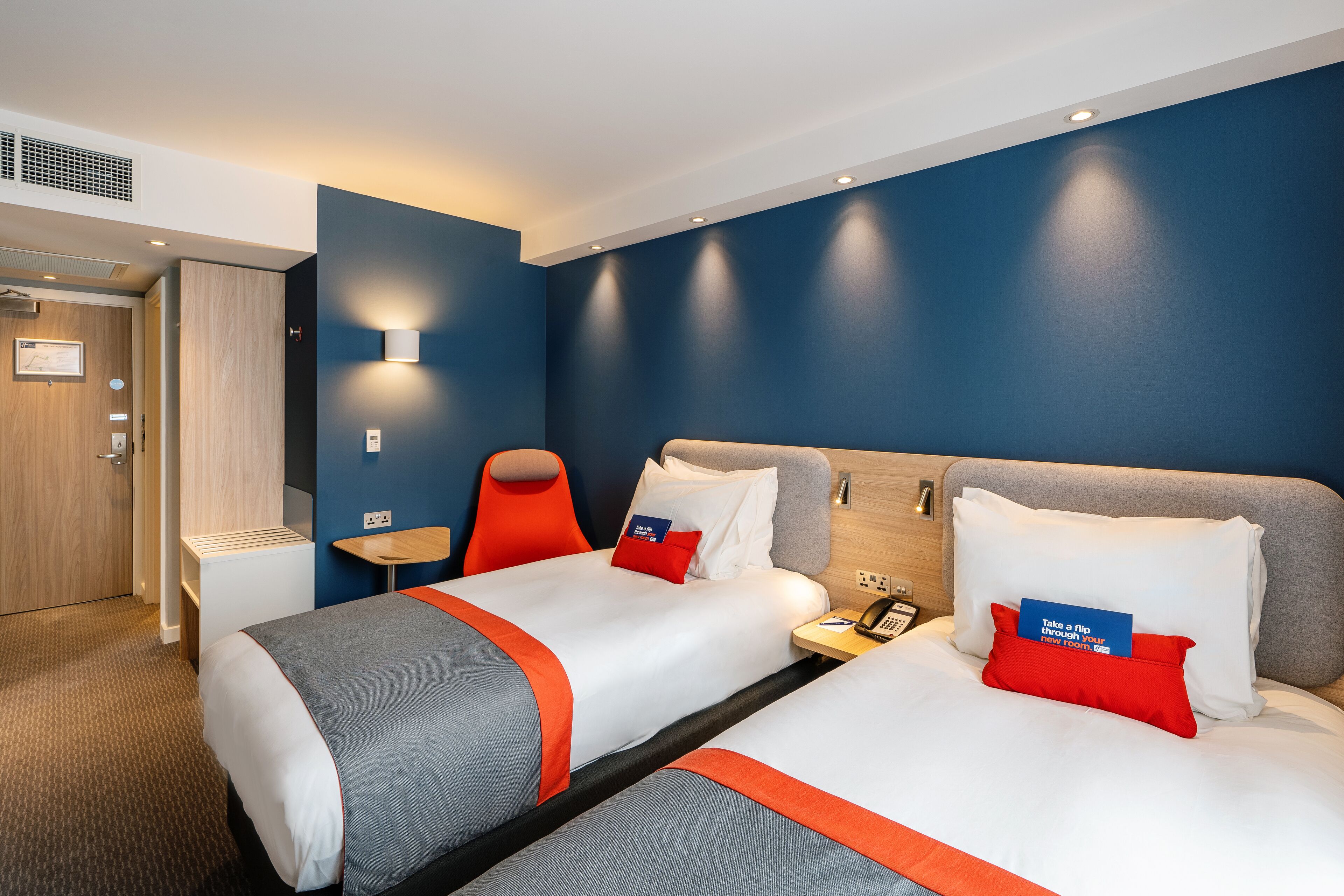 desk, laptop workspace, blackout curtains, iron/ironing board