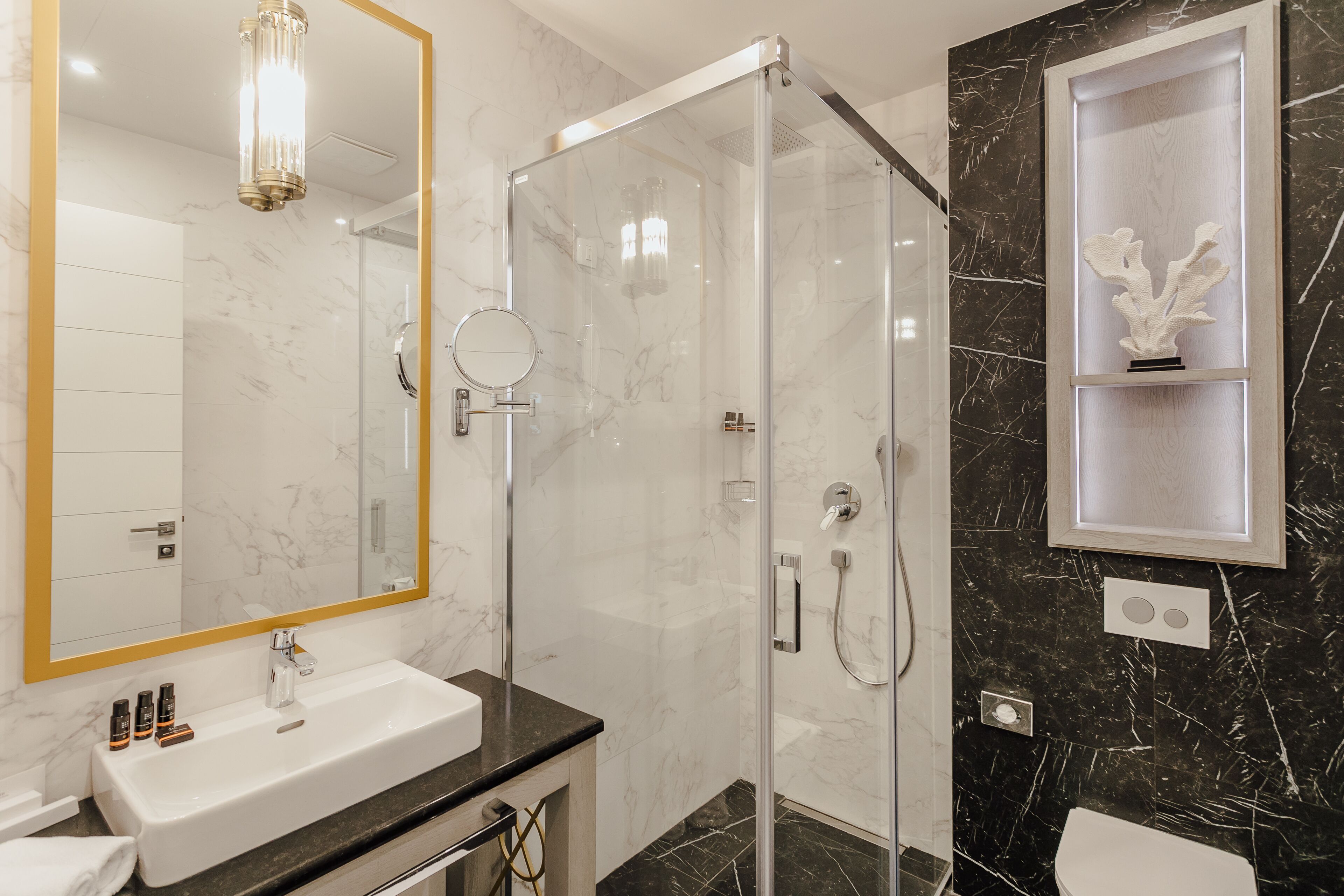 deep-soaking bathtub, free toiletries, hair dryer, bathrobes