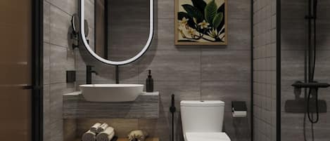 Douche, douche hydromassante, articles de toilette gratuits