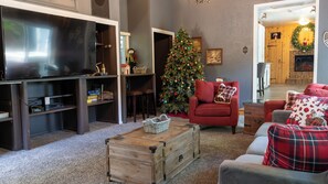 Smart TV, fireplace, table football, ping pong