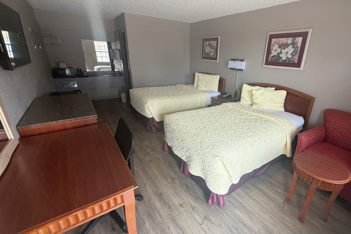 Double Room, 2 Double Beds, Smoking | Desk, blackout drapes, iron/ironing board, free WiFi