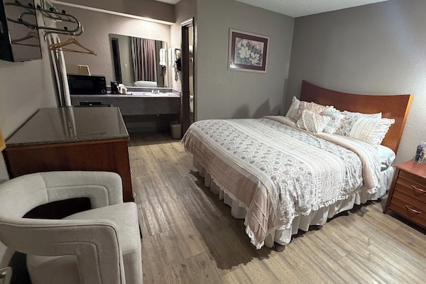 Desk, blackout curtains, iron/ironing board, free WiFi