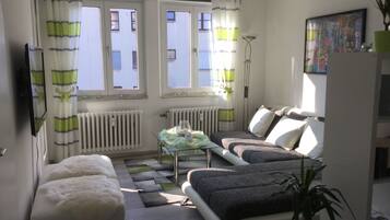 TV, books, music library, stereo