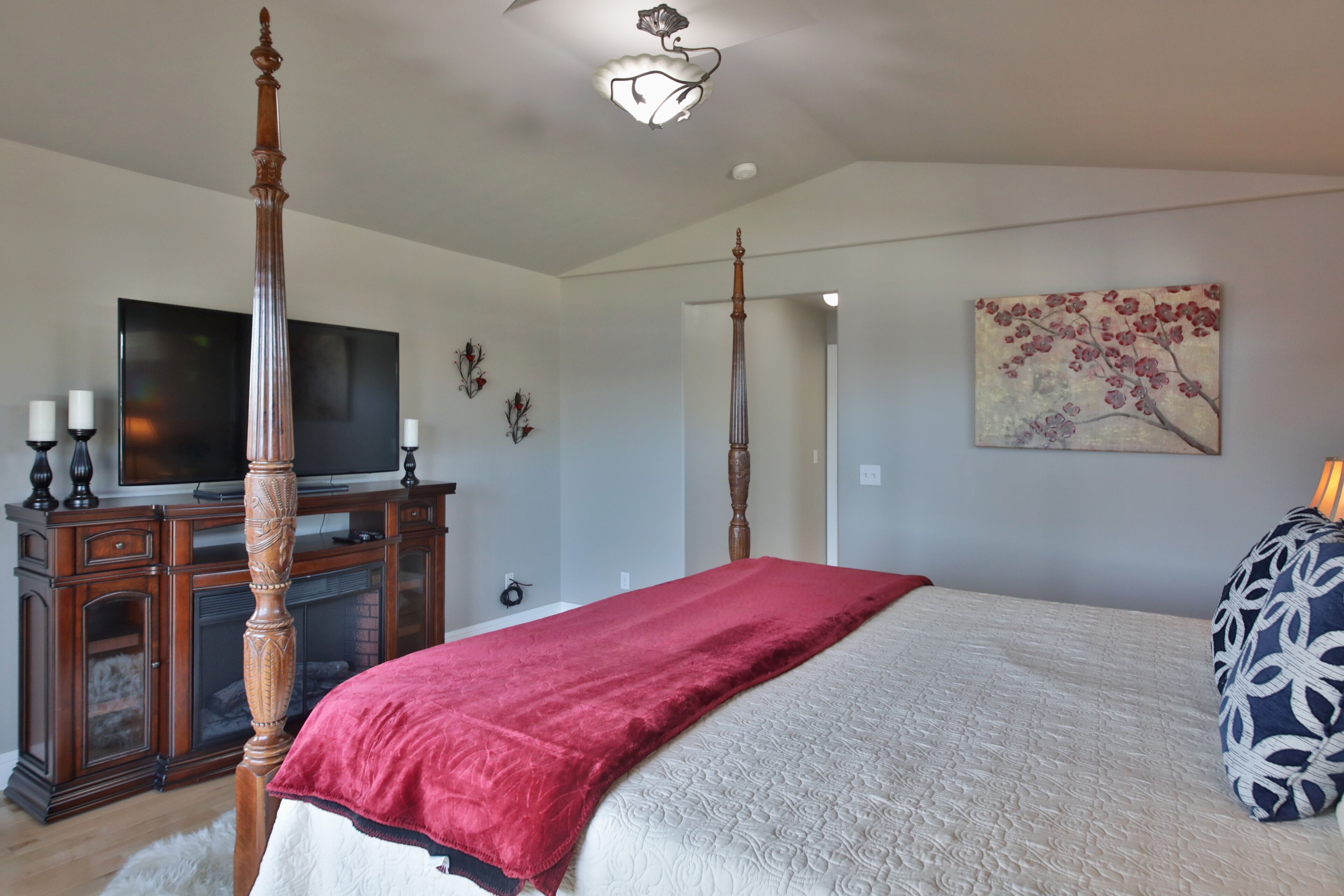65" TV and fireplace provides for a romantic private getaway.