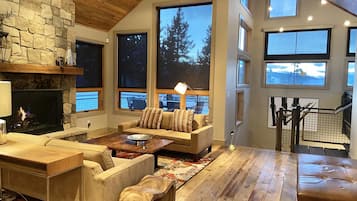 Smart TV, fireplace, video games, DVD player