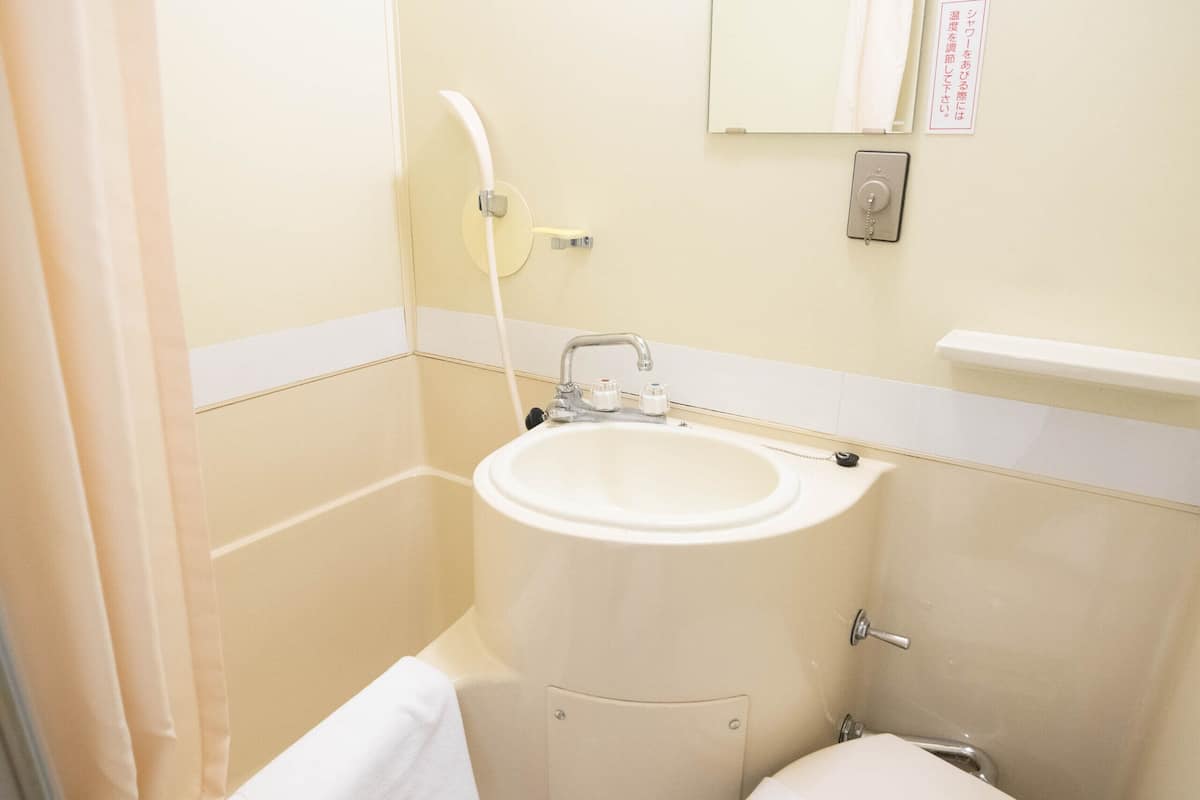 combined shower/bathtub, free toiletries, hair dryer, slippers