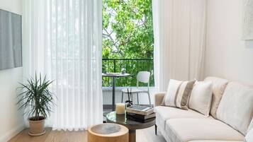 Two Bedroom Apartment with Balcony (stairs only) - 2 Yaavets St | Living area | 50-inch flat-screen TV with cable channels, Smart TV