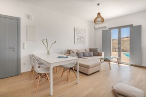 Design Villa, 3 Bedrooms, Private Pool (3) | Living area | Flat-screen TV, Netflix - Nikoi Villas (Mykonos)