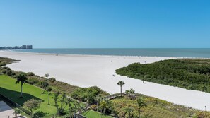 On the beach, sun loungers, beach towels