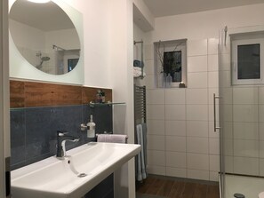 Hair dryer, towels, toilet paper