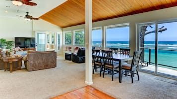 Smart TV, books, music library, stereo