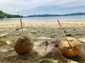 On the beach, beach towels