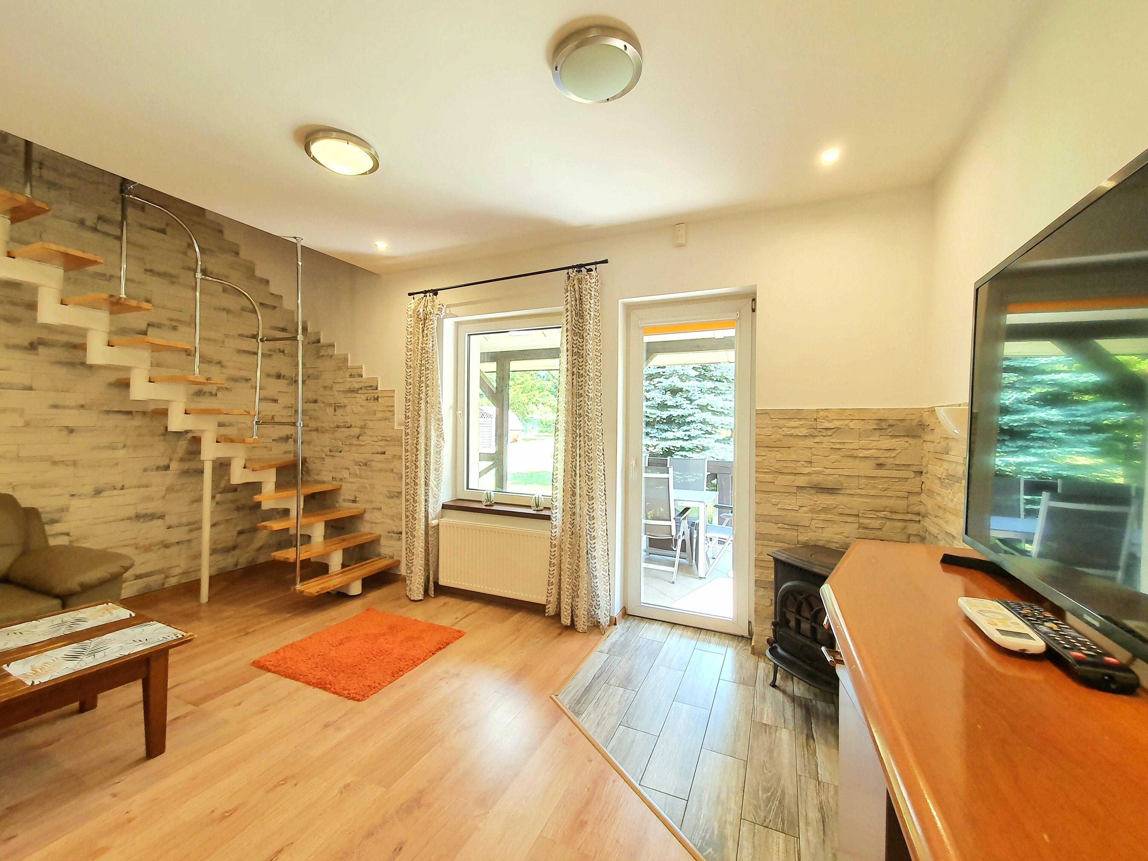 Smart TV, fireplace, video games, DVD player