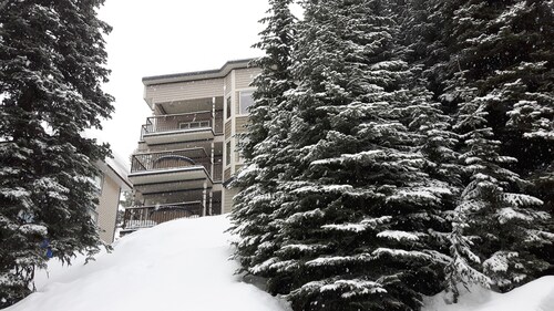 Cozy private suite. Backs onto ski way, close to village & private hot tub