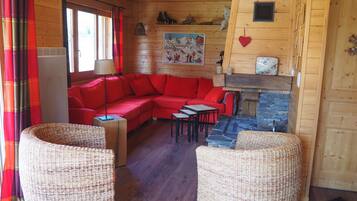 Télévision, cheminée, lecteur de DVD, chaßne hi-fi