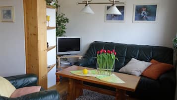 Fernseher, Tischtennisplatte, Bücher, Stereoanlage