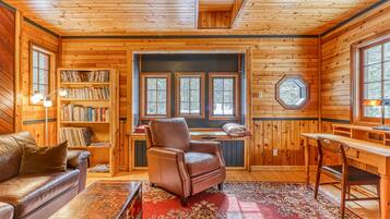 TV, DVD player, books, video library